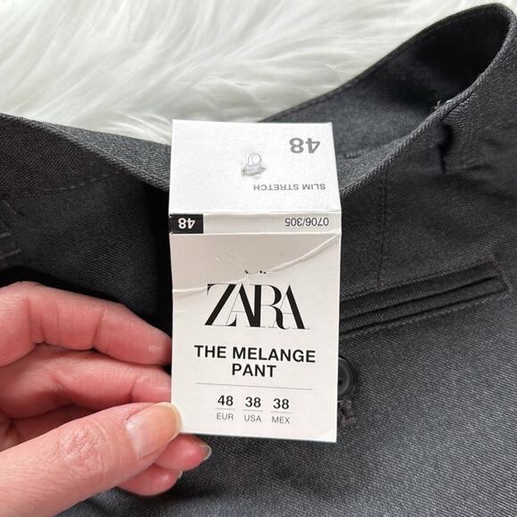 Zara Charcoal Gray Slim Stretch Melange Pants - Picture 5 of 7